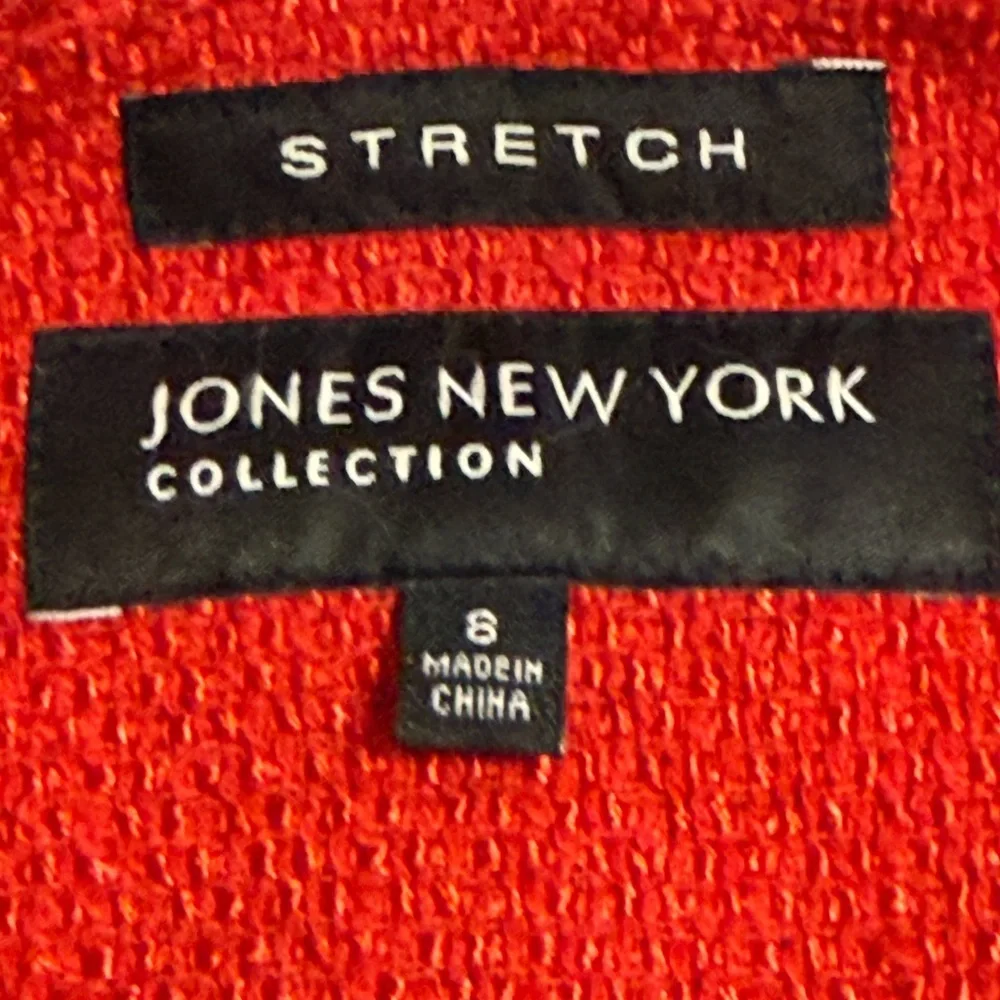 Jones New York Collection Red Tweed Jacket Gold Button Stretch Blazer Size 8